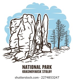 Krasnoyarsk Pillars National Park, vector illustration of the Krasnoyarsk National Park. Image by lines.