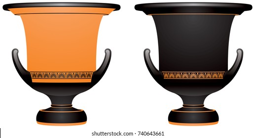 Krater, Ancient Greek Vase For Watering Down Wine, Ancient Greece Ceramic Pottery Vector Illustration, Variants For The Black Figure And Red Figure Vase Painting Style