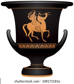 Krater "Centaur and Maenad", Ancient Greek vase for watering down wine, red figure style amphora vase painting vector illustration