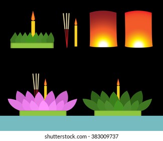 Krathong and floating lanterns in Thai style