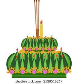 Krathong com folhas de banana de flor de calêndula e amaranto, Loy Krathong Festival da Tailândia.