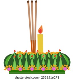 Krathong with marigold flower banana leaves and amaranth, Loy Krathong Festival of Thailand.