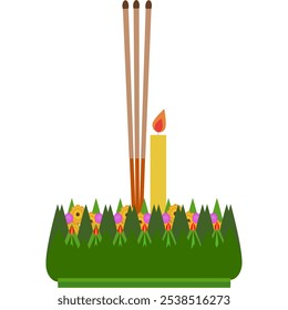 Krathong com folhas de banana de flor de calêndula e amaranto, Loy Krathong Festival da Tailândia.