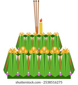 Krathong com folhas de banana de flor de calêndula e amaranto, Loy Krathong Festival da Tailândia.