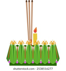 Krathong com folhas de banana de flor de calêndula e amaranto, Loy Krathong Festival da Tailândia.