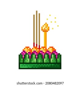 Krathong pixel art. Thailand Loy Krathong festival.