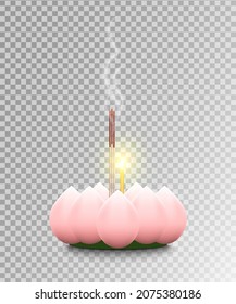 Krathong vector. Krathong-made from pink lotus petals decorated with incense and candle isolated on transparent background. ​Loy Krathong Festival. Celebration culture. Vector illustration