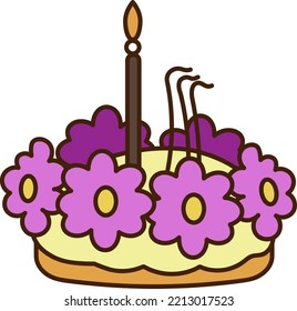 Krathong7. Krathong on a white background with a candle. Color cartoon vector illustration.