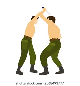 Krav maga. Men's fight. Vector simple color flat illustration.