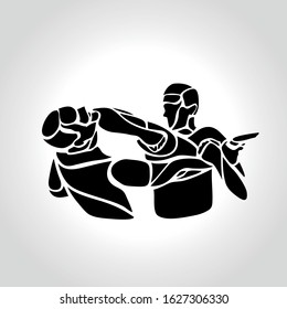 Krav maga silhouettes. Two abstract fighters pictogram