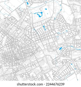 Krefeld, North Rhine-Westphalia, Germany high resolution vector map with editable paths. Bright outlines for main roads. Use it for any printed and digital background. Blue shapes and lines for water.