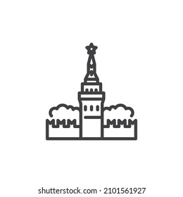 Kremlin building line icon. linear style sign for mobile concept and web design. Famous Kremlin tower outline vector icon. Moscow symbol, logo illustration. Vector graphics