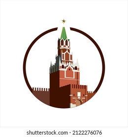 Kremlin Clock Tower Symbol In Moscow Flat Design