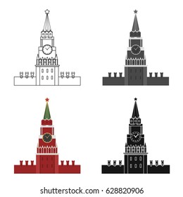Kremlin icon in cartoon style isolated on white background. Russian country symbol stock vector illustration.