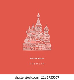 kremlin landmark of moscow in russia detailed line art on simple colored background