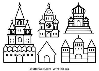 Ilustración de arte de línea del Kremlin y la Plaza Roja perfecta para estampados artísticos de Moscú