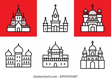 Kremlin and Red Square line art illustration highlighting historic Russian architecture