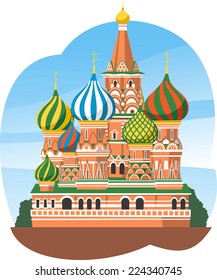 Kremlin Saint Basil's Cathedral Moscow Russia, vector illustration cartoon.