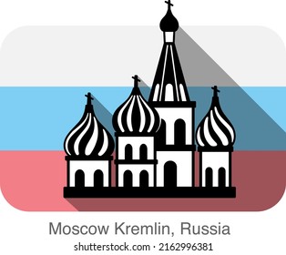 Kremlin Silhouetta, Famous Landmark Seriers, Background Is Russian National Flag