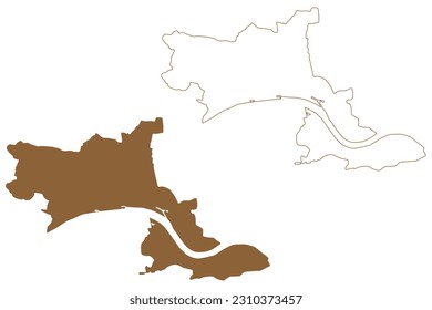 Krems an der Donau city and district (Republic of Austria or Österreich, Lower Austria or Niederösterreich state) map vector illustration, scribble sketch map