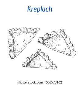 Kreplach vector illustration. Hand drawn image. Jewish food