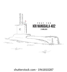 KRI Nanggala 402, Submarine Vector Illustration, Scribble Art.