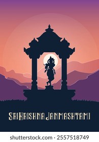 Krishana Janmashtami background, Janmashtami or Gokulashtami festival vector with Lord Krishna playing flute vector illustration, wishes and invitation poster card design