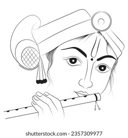 Krishna art Black line vector
