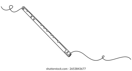 krishna flute continuous one line drawing, krishna flute hinduism line icon vector. krishna flute hinduism sign, flute with peacock feather, minimalist style line art vector design. Peacock.