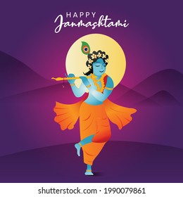 Krishna with flute purple background 