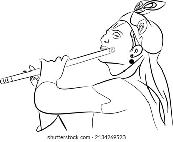 Krishna with flute Vector Art Gradient Black 