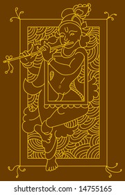 Krishna Folk tribal design motif, main character of India epic mahabharata