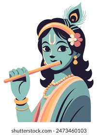 Krishna Illustration, Ideal for Cultural and Religious Themes - Flat Vector Illustration