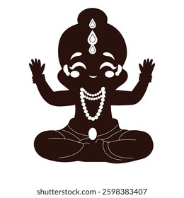 Krishna indian god, vector black silhouette illustration on the white background