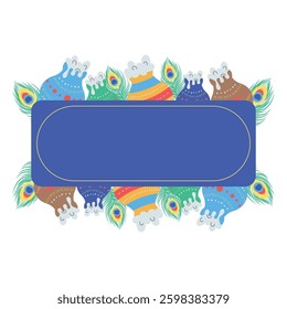Krishna indian god, vector cartoon frame illustration on the white background