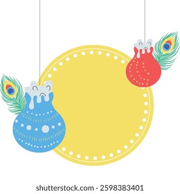 Krishna indian god, vector cartoon frame illustration on the white background
