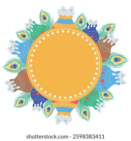 Krishna indian god, vector cartoon frame illustration on the white background