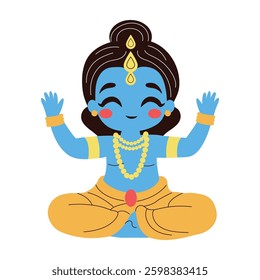 Krishna indian god, vector cartoon illustration on the white background