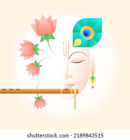 Krishna Janmashtami Art Work With Flute And Lotus Flowers For Social Media Banner 