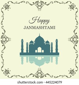 Krishna Janmashtami background in vector. Greeting card for Krishna birthday. Illustration of India community festival Krishna Janmashtami.