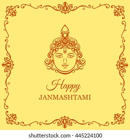 Krishna Janmashtami background in vector. Greeting card for Krishna birthday. Illustration of India community festival Krishna Janmashtami.