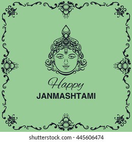Krishna Janmashtami background in vector. Greeting card for Krishna birthday. Illustration of India community festival Krishna Janmashtami.