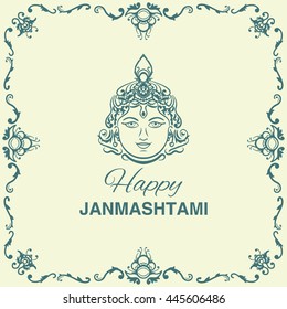Krishna Janmashtami background in vector. Greeting card for Krishna birthday. Illustration of India community festival Krishna Janmashtami.
