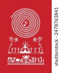 Krishna janmashtami celebration warli art, Beautiful warli painting showing indian tradition.