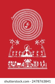 Krishna janmashtami Feier Warli Kunst, Schöne Warli Malerei zeigt indische Tradition.