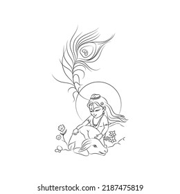 krishna janmashtami color línea creativa ilustración vectorial
