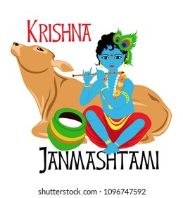 Krishna janmashtami. Krishna with cow