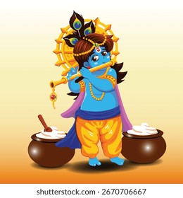 Krishna Janmashtami lindo diseño de Vector de ilustración de estilo plano