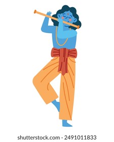 krishna janmashtami with flute drawing isolated