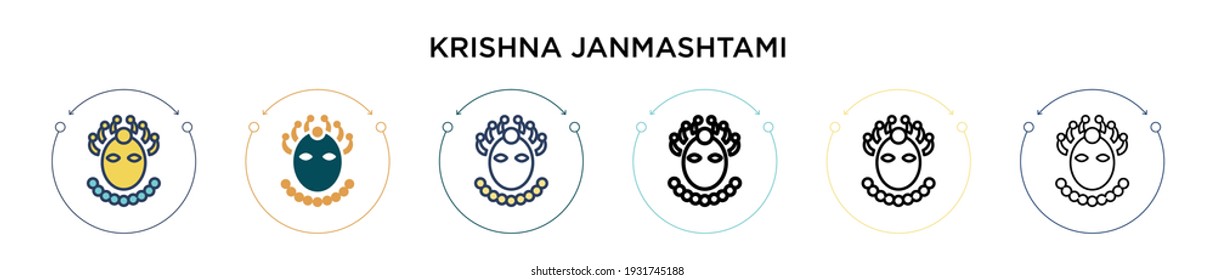 Krishna janmashtami icon in filled, thin line, outline and stroke style. Vector illustration of two colored and black krishna janmashtami vector icons designs can be used for mobile, ui, web